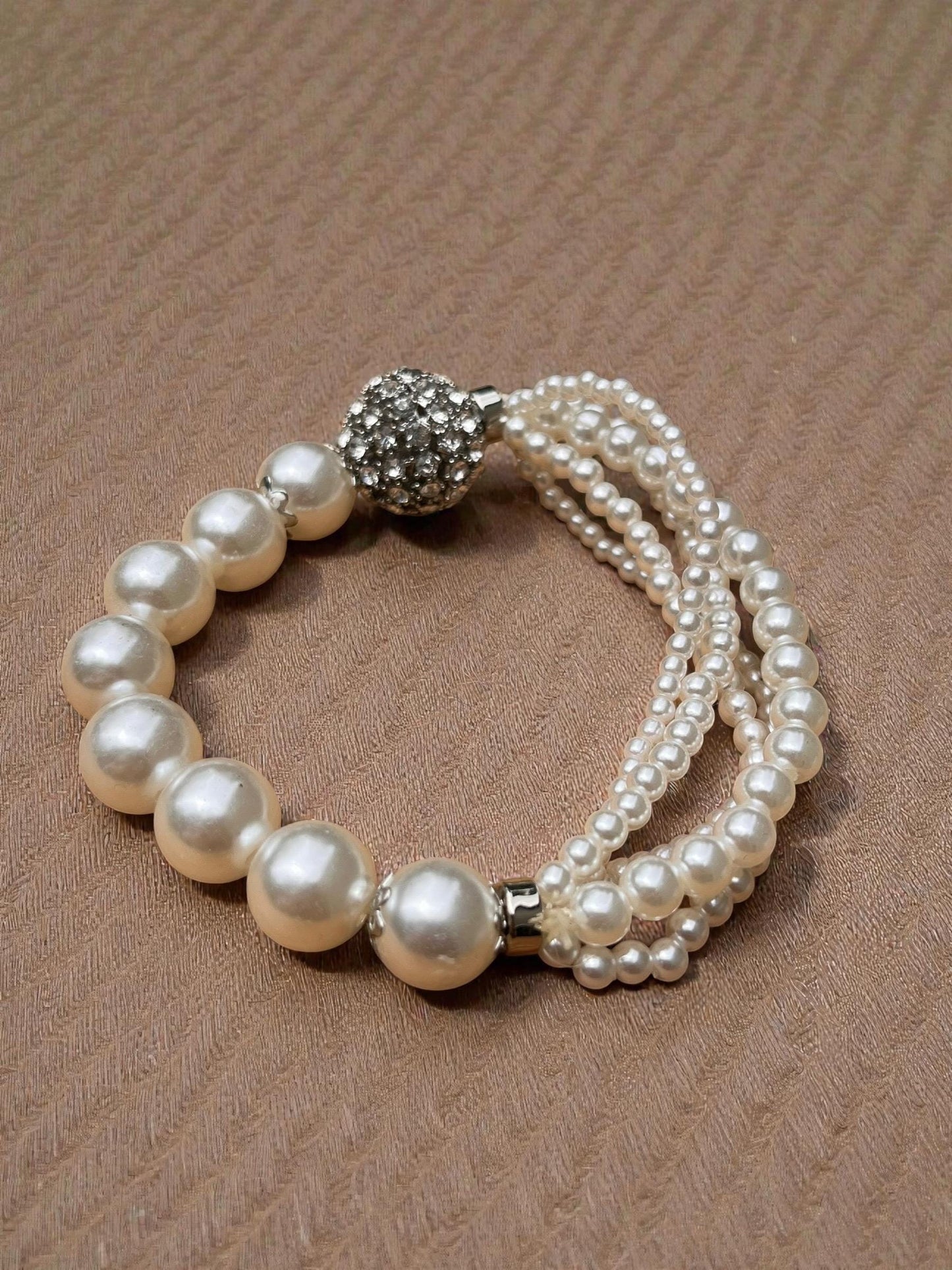Pearl Statement Bracelet with Rhinestones | Bridal Pearl Bracelet | Vintage Glam Wedding Jewelry | Multi Strand Pearl Elegant Bracelet