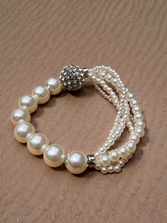 Pearl Statement Bracelet with Rhinestones | Bridal Pearl Bracelet | Vintage Glam Wedding Jewelry | Multi Strand Pearl Elegant Bracelet