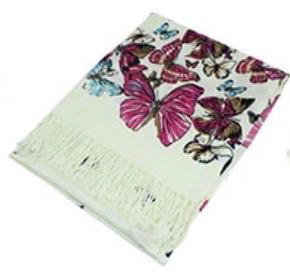 Butterfly Print Scarf, XL Pashmina Shawl Wrap, Lightweight Spring Scarf, Floral Boho Wrap, Gift for Her, Soft Fringe Scarf
