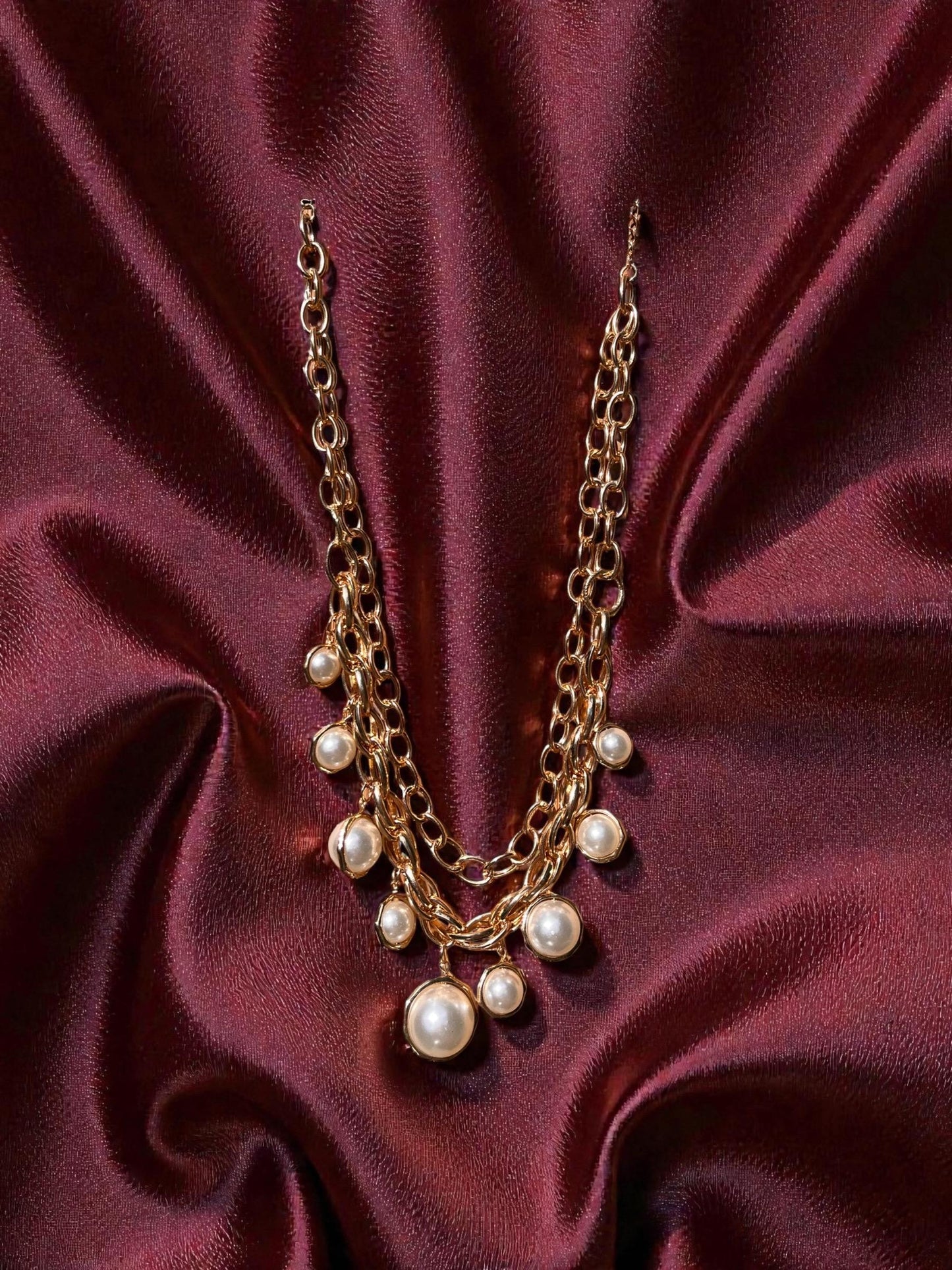 Gold Pearl Statement Necklace | Chunky Layered Chain Necklace | Vintage Inspired Jewelry | Glam Pearl Necklace | Bold Feminine Jewelry