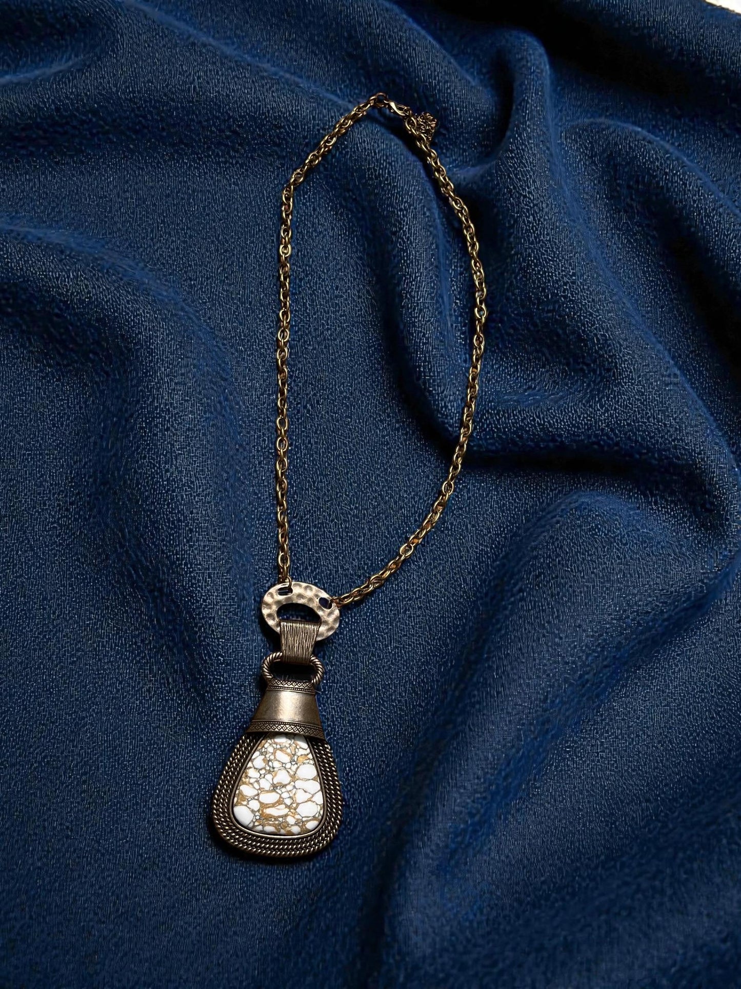 White Turquoise Statement Necklace | Bronze Pendant Necklace | Southwestern Inspired Jewelry | Boho Stone Pendant | Artisan Style Necklace