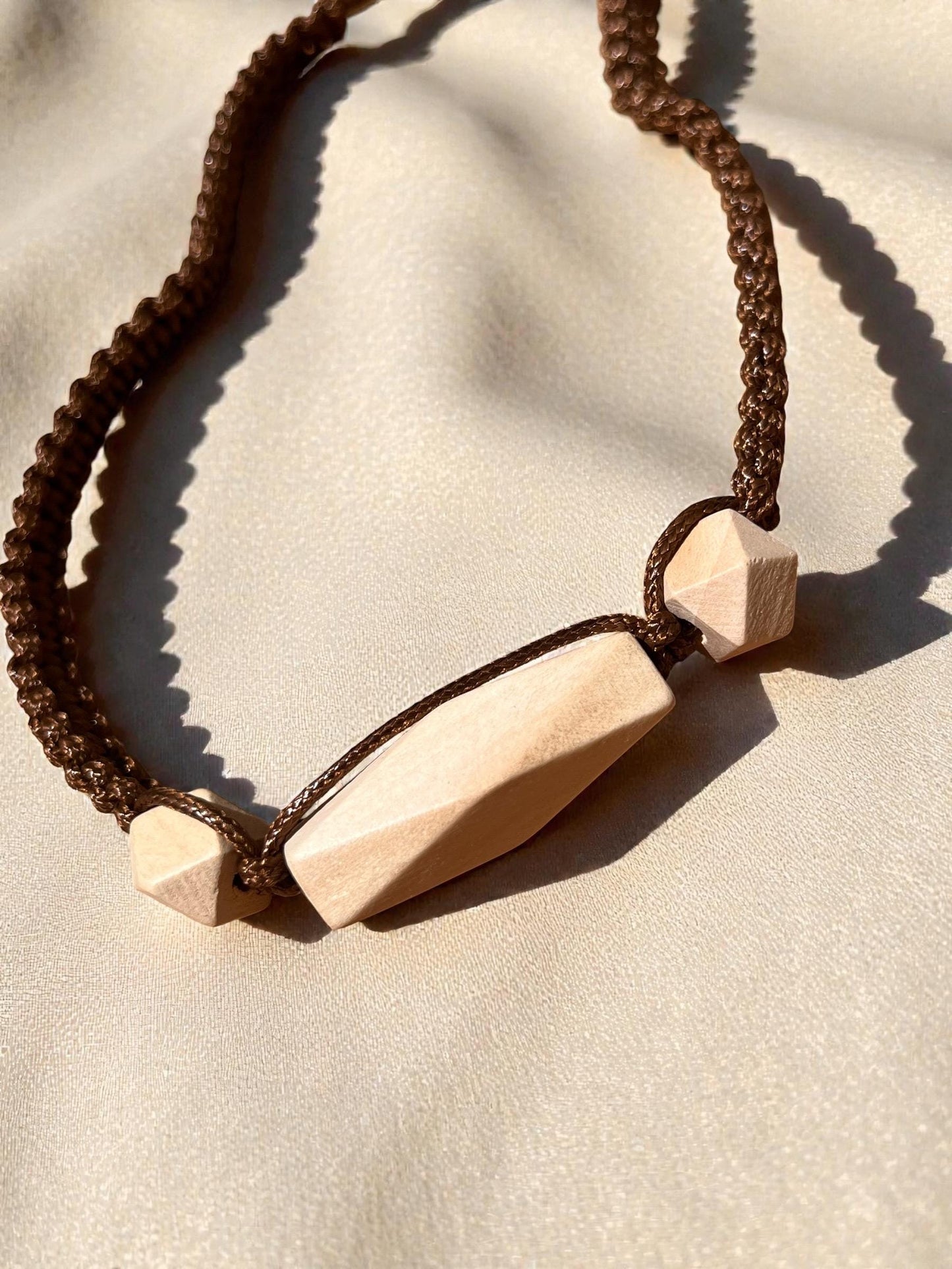 Geometric Wood Bead Necklace | Minimalist Boho Cord Necklace | Adjustable Sliding Knot Necklace | Natural Wood Statement Jewelry