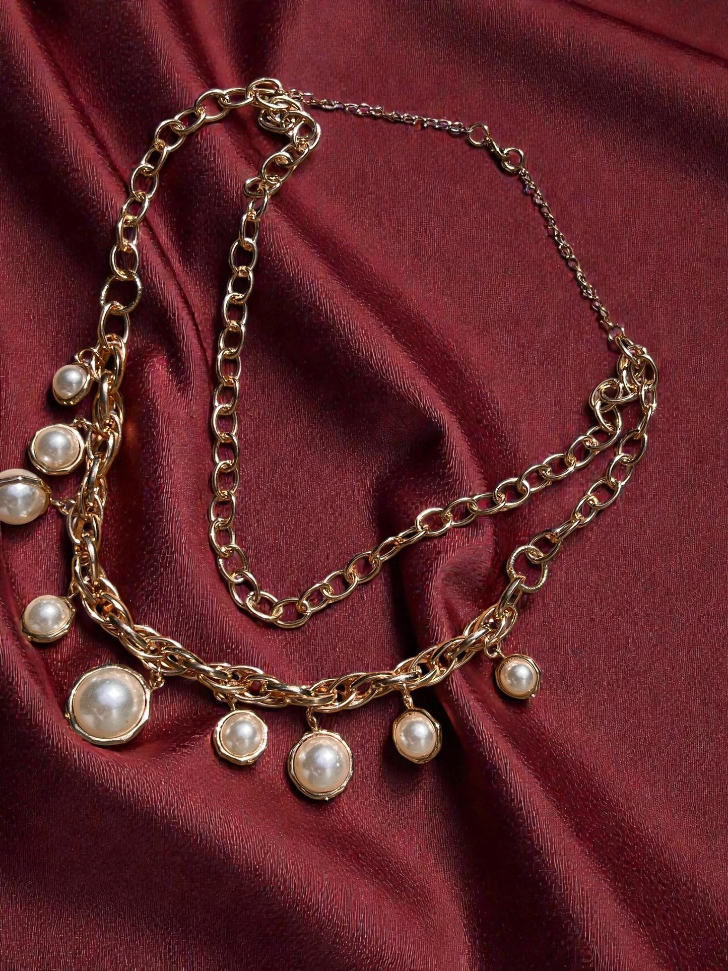 Gold Pearl Statement Necklace | Chunky Layered Chain Necklace | Vintage Inspired Jewelry | Glam Pearl Necklace | Bold Feminine Jewelry