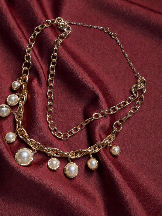 Gold Pearl Statement Necklace | Chunky Layered Chain Necklace | Vintage Inspired Jewelry | Glam Pearl Necklace | Bold Feminine Jewelry