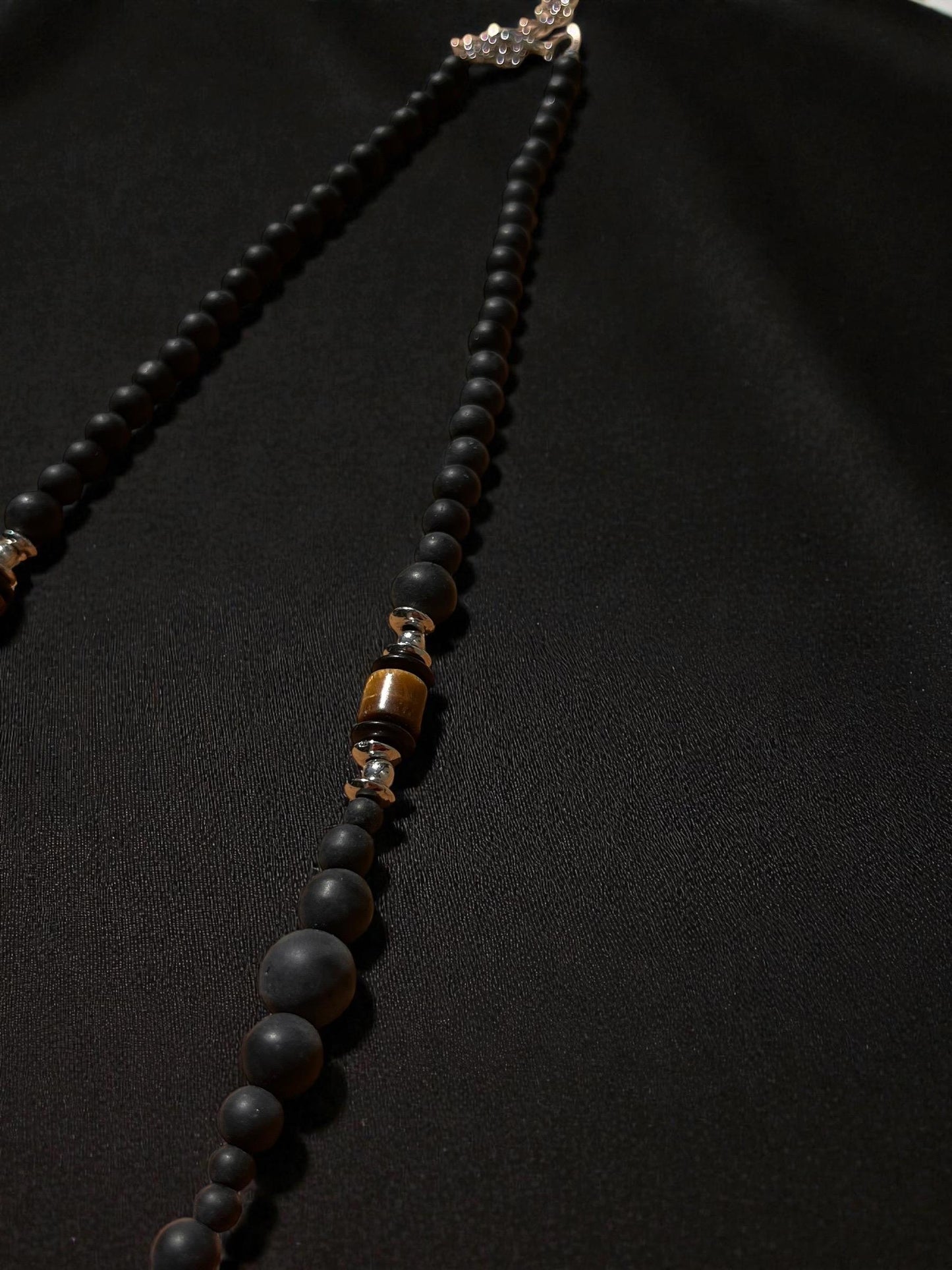 Men’s Black Beaded Necklace | Tiger Eye Accent Necklace | Minimalist Men’s Stone Necklace | Modern Boho Men’s Jewelry