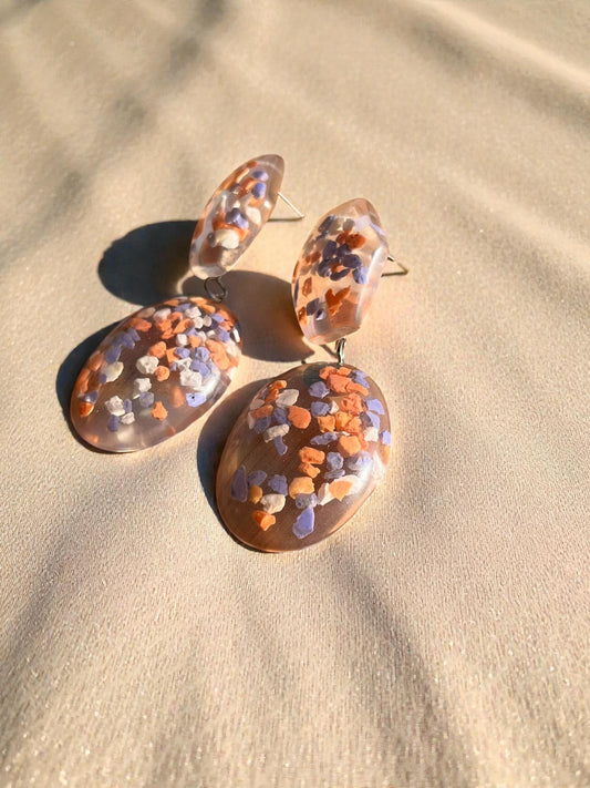 Abstract Terrazzo Resin Drop Earrings | 3” Lightweight Orange Confetti Statement Earrings