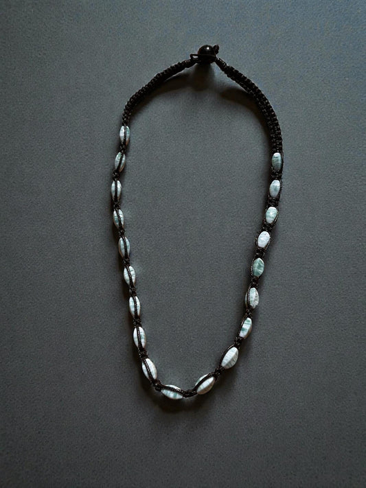 Aquamarine Beaded Cord Necklace | Boho Stone Necklace | Beach Style Necklace | Minimalist Beaded Necklace | Surfer Jewelry