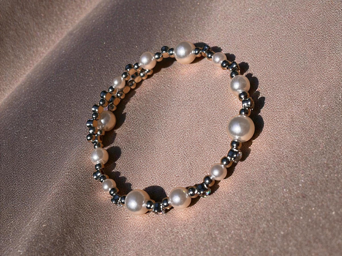 Pearl Bridal Jewelry Set, Necklace Earrings Bracelet, Rhinestone Elegant Wedding Accessory