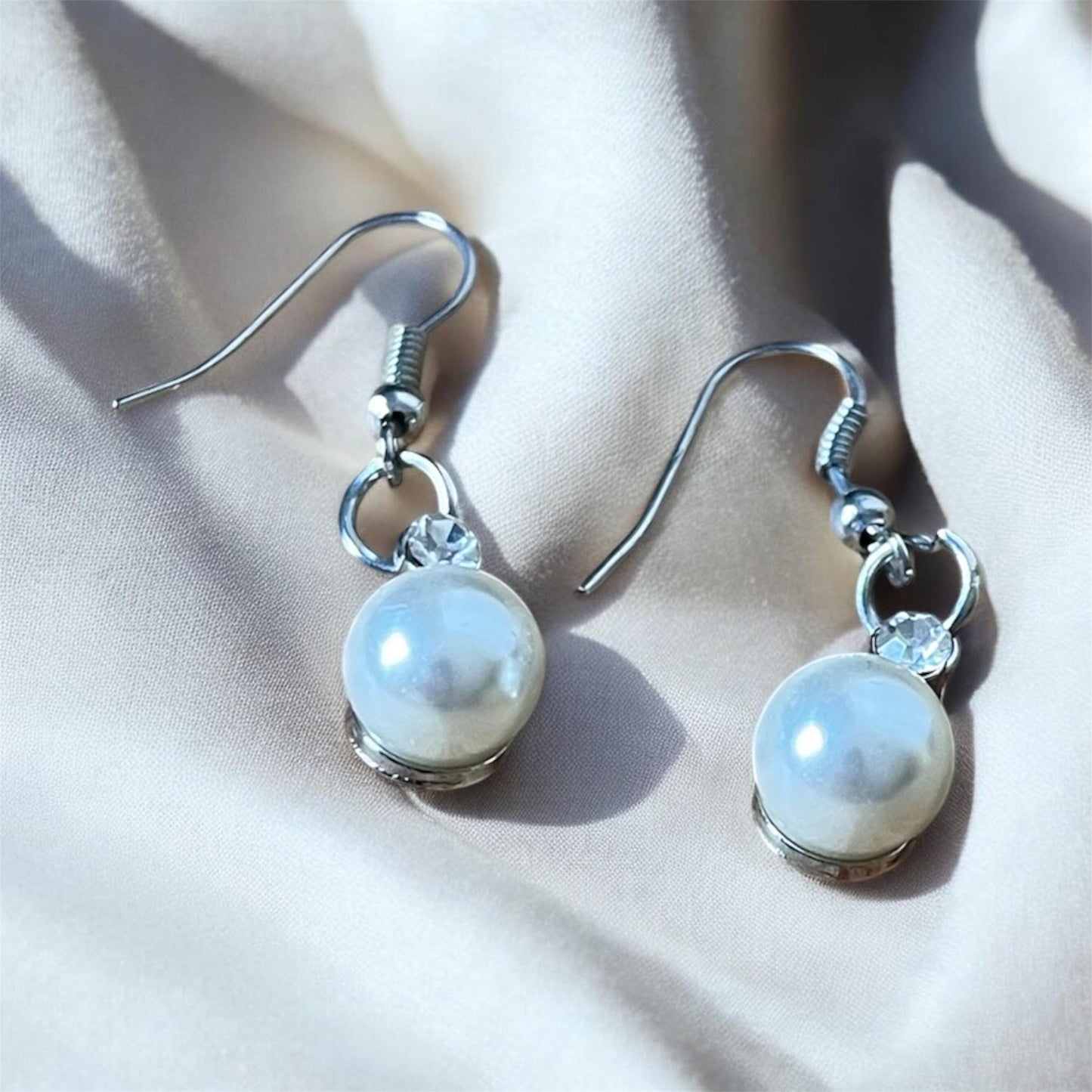 Ivory Pearl Cluster Jewelry Set, Bridal Necklace Bracelet Earrings, Silver-tone Crystal Accents