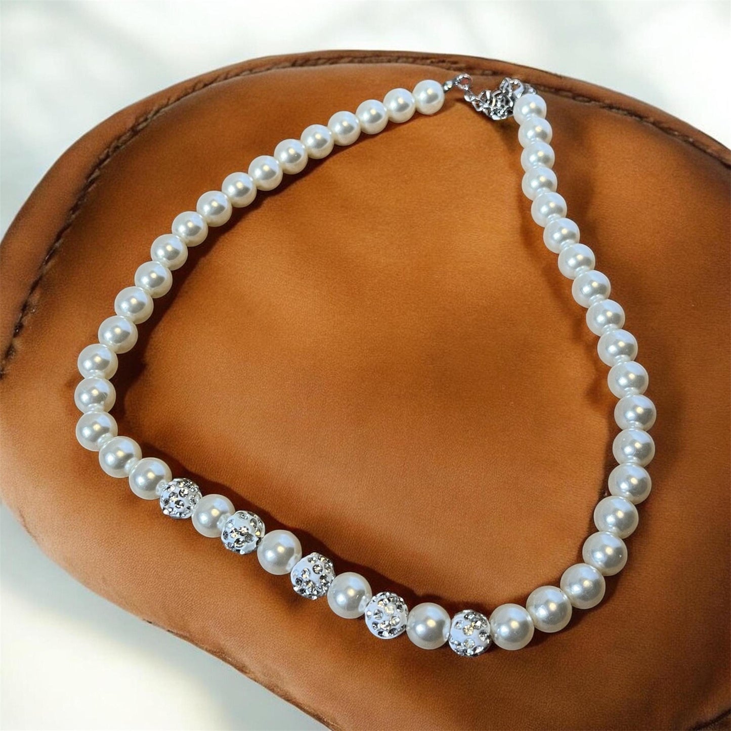 Crystal Pearl Necklace | Elegant Bridal Wedding Jewelry, Classic Beaded Style