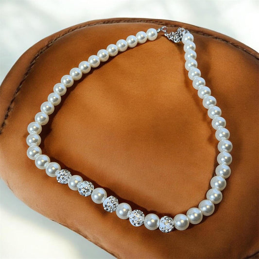 Crystal Pearl Necklace | Elegant Bridal Wedding Jewelry, Classic Beaded Style