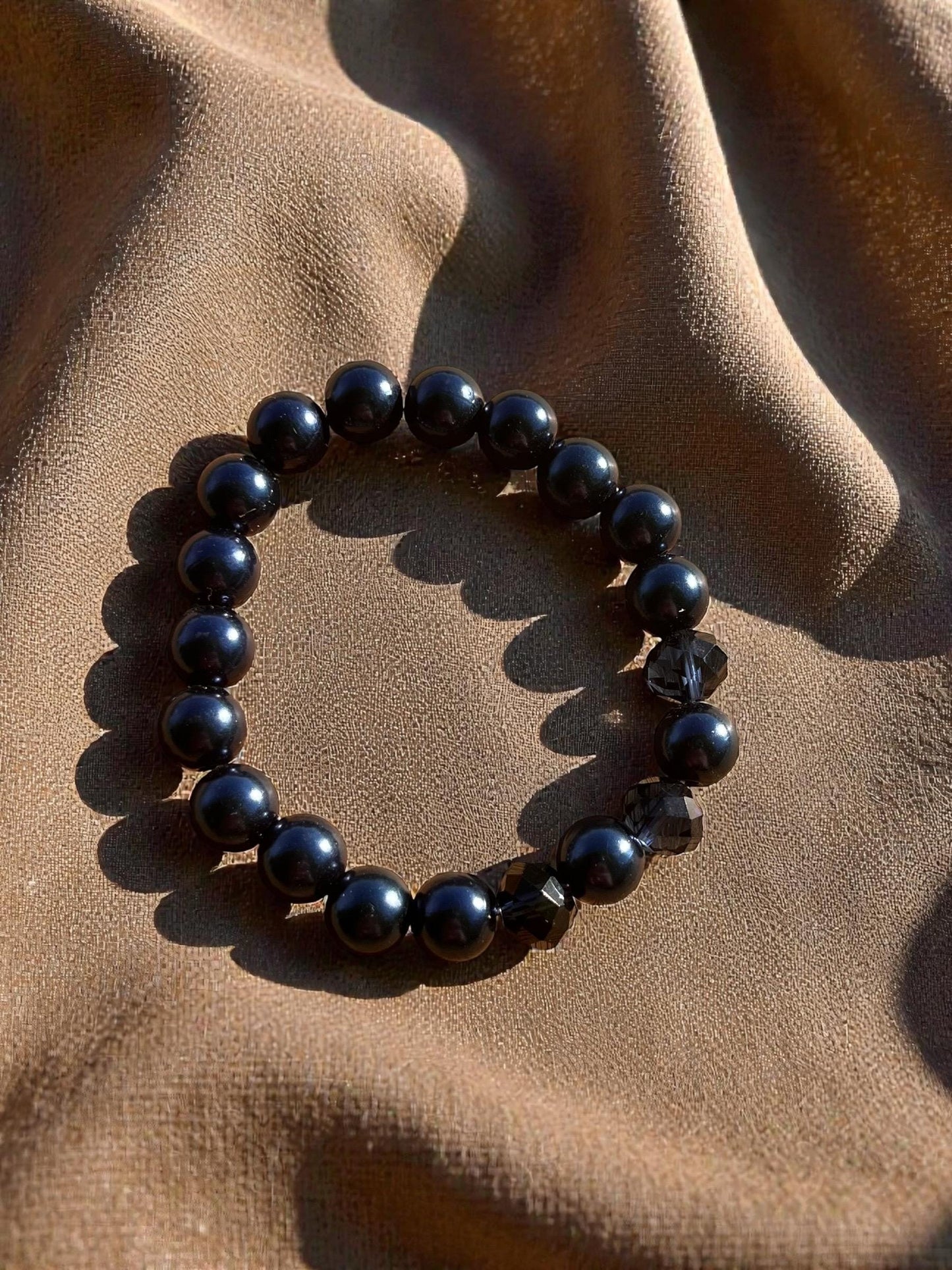 Navy Beaded Bracelet, Stretch Bracelet with Crystal Accents, Minimalist Black Jewelry, Elegant Stackable Bracelet, Everyday Bracelet, Gift