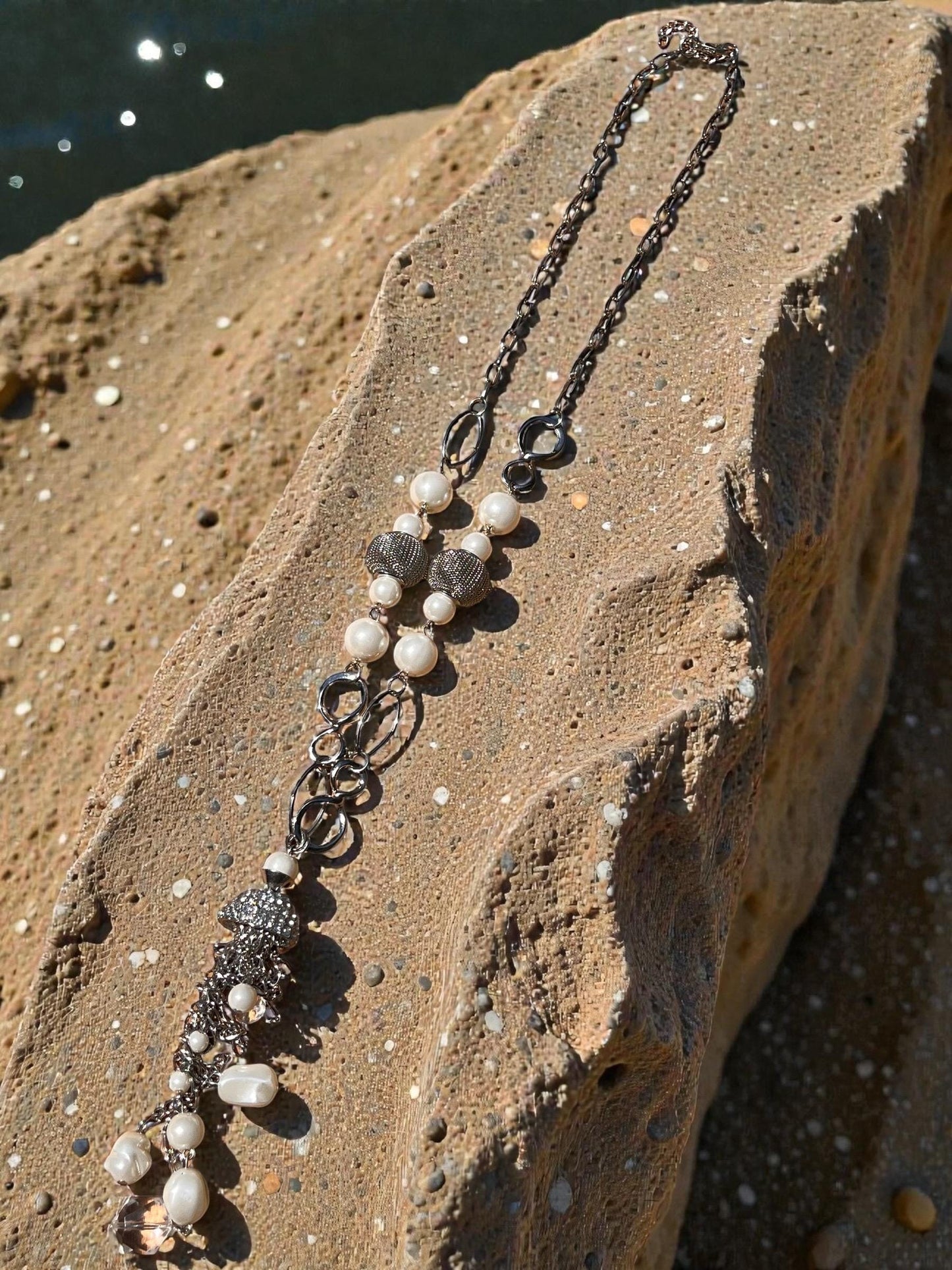 Crystal Pearl Tassel Necklace | Elegant Bridal Wedding Jewelry