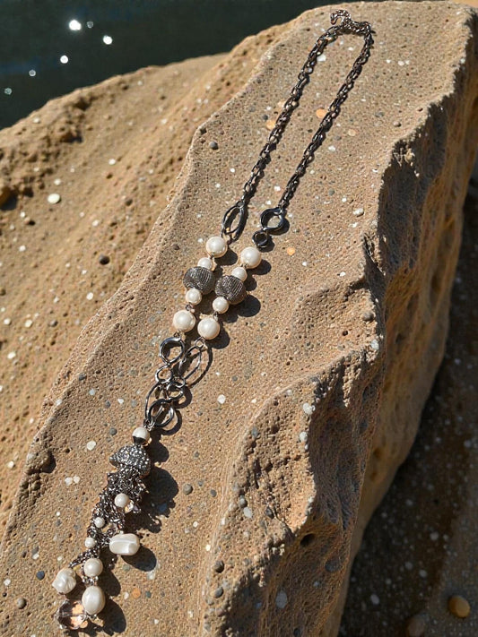 Crystal Pearl Tassel Necklace | Elegant Bridal Wedding Jewelry