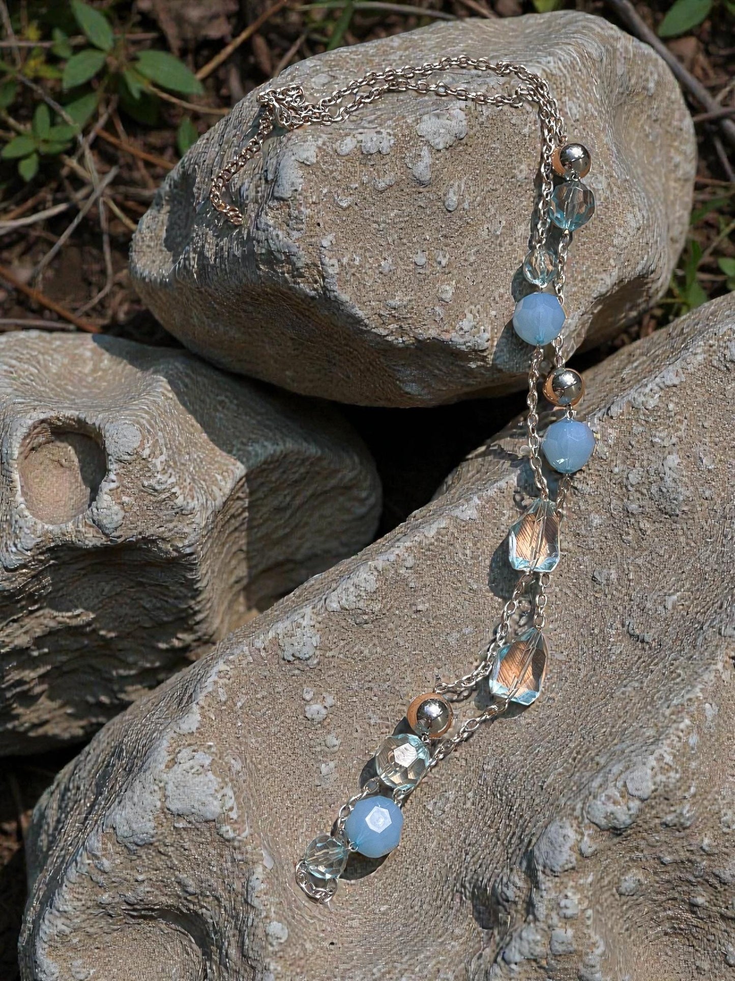 Blue Beaded Necklace | Delicate Layering Necklace | Coastal Jewelry | Pastel Crystal Necklace | Minimalist Silver Necklace | Everyday