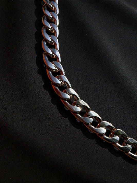 Silver Large Curb Chain Necklace | Chunky Silver Link Necklace | Unisex Statement Chain | Layering Necklace | Modern Cuban Style Jewelry