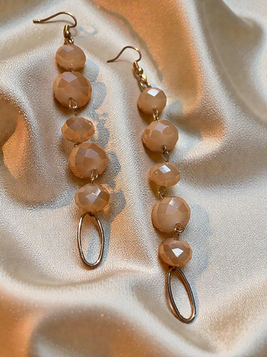 Champagne Nude Beaded Drop Earrings | Long Gold Dangle Earrings | Neutral Statement Earrings | Lightweight Glam Jewelry | Boutique Boho