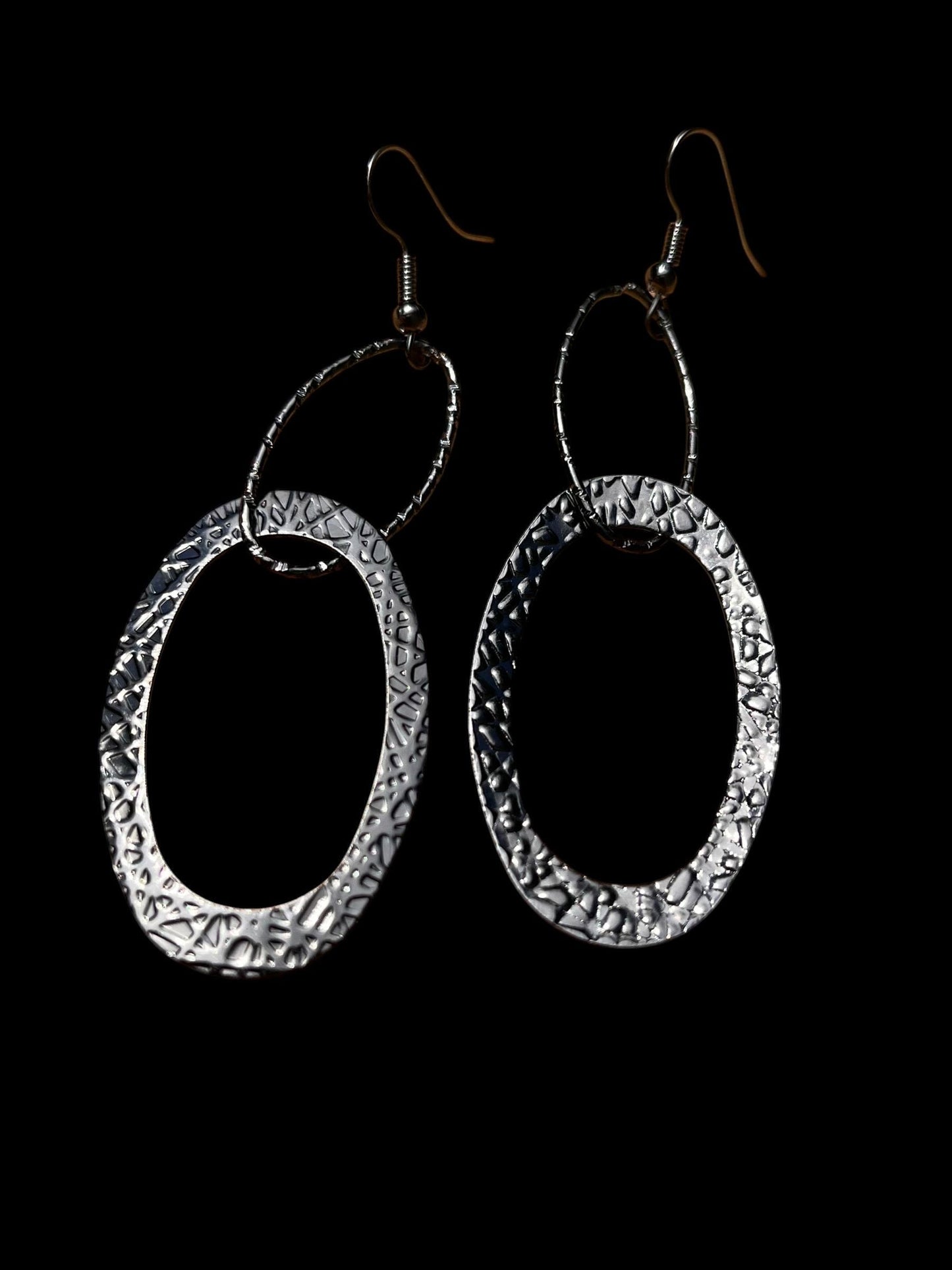 Hammered Double Hoop Earrings | Gunmetal Statement Dangle Earrings | Modern Geometric Jewelry | Lightweight 3 Inch Drop Earrings