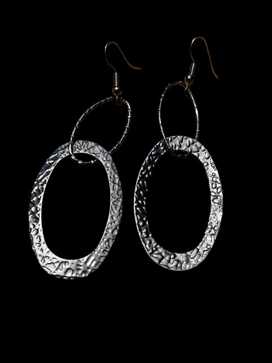 Hammered Double Hoop Earrings | Gunmetal Statement Dangle Earrings | Modern Geometric Jewelry | Lightweight 3 Inch Drop Earrings