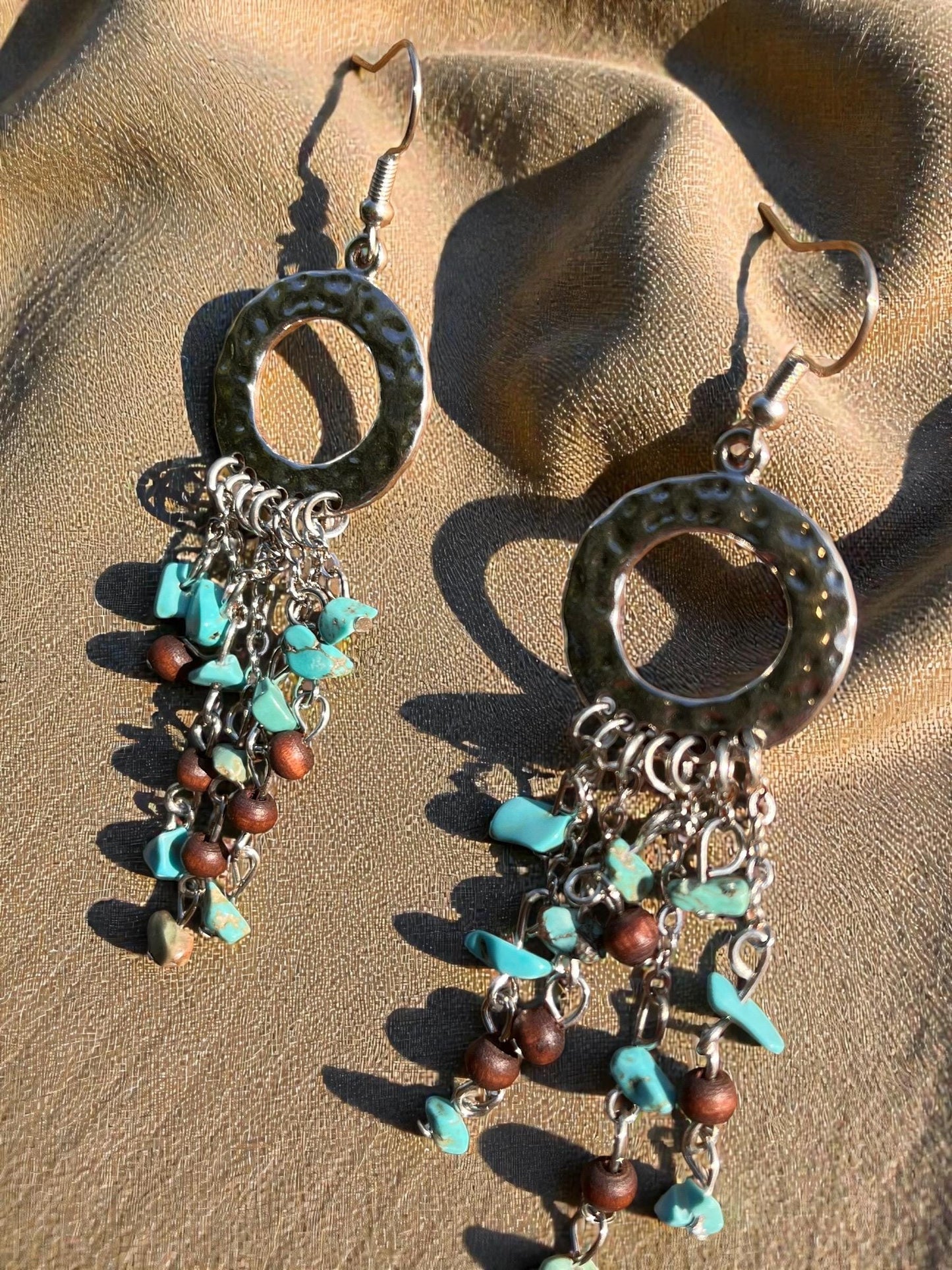 Boho Fringe Earrings | Hammered Silver Hoop Dangles | Long Southwestern Statement Earrings | Lightweight Festival Jewelry