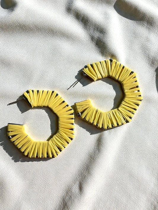 Yellow Thread Wrapped Geometric Hoop Earrings | Bold Statement Fiber Jewelry | Lightweight Modern Boho Accessory