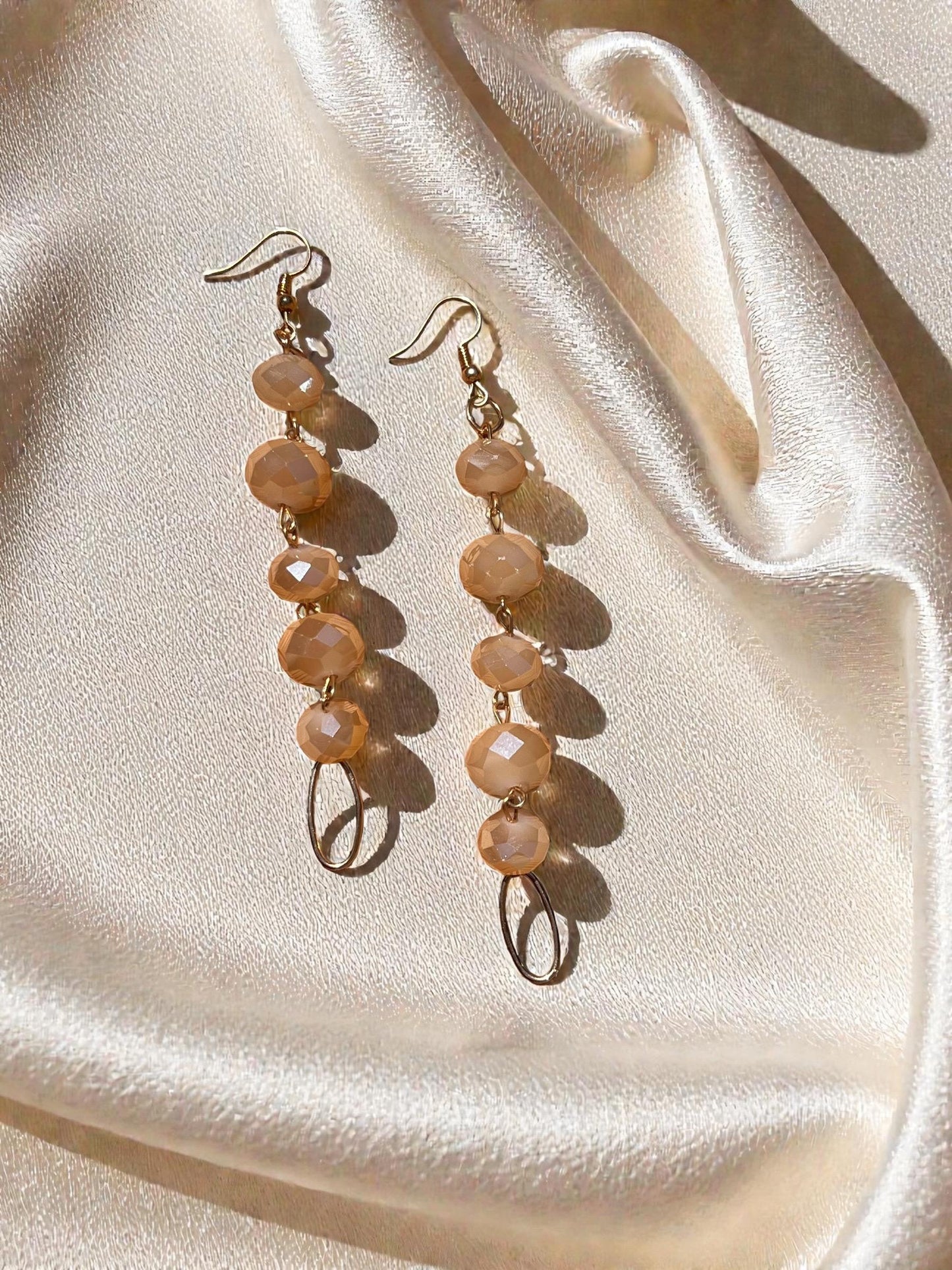 Champagne Nude Beaded Drop Earrings | Long Gold Dangle Earrings | Neutral Statement Earrings | Lightweight Glam Jewelry | Boutique Boho