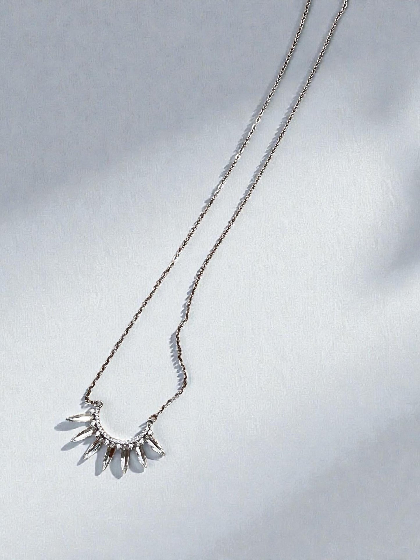 Silver Sunburst Crystal Spike Necklace, Bohemian Statement Jewelry