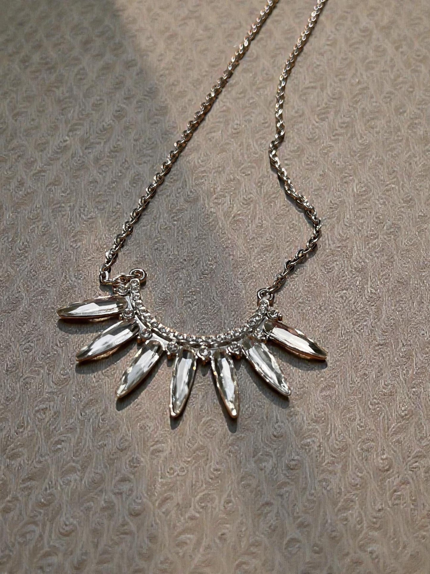 Silver Sunburst Crystal Spike Necklace, Bohemian Statement Jewelry