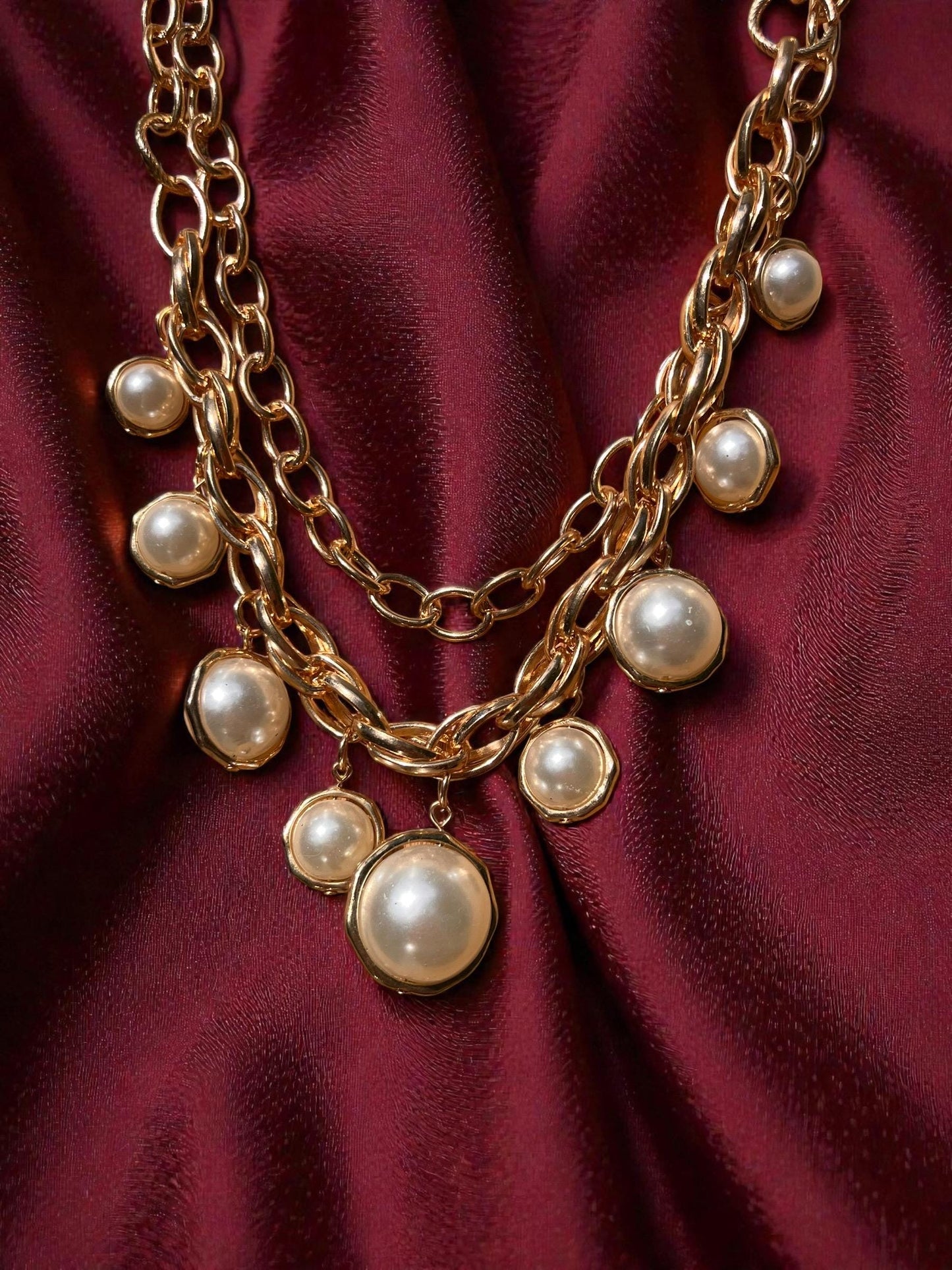 Gold Pearl Statement Necklace | Chunky Layered Chain Necklace | Vintage Inspired Jewelry | Glam Pearl Necklace | Bold Feminine Jewelry