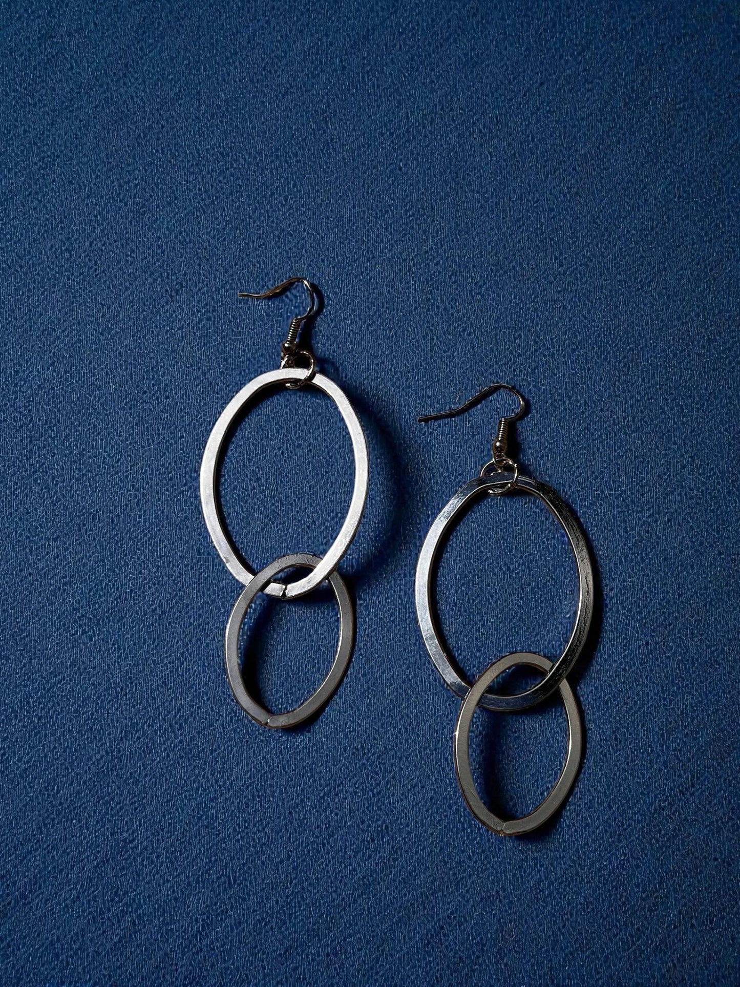 Modern Geometric Drop Earrings | Mixed Metal Oval Earrings | Minimalist Statement Earrings | Contemporary Dangle Earrings | Abstract Jewelry