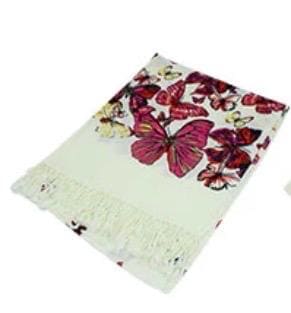 Butterfly Print Scarf, XL Pashmina Shawl Wrap, Lightweight Spring Scarf, Floral Boho Wrap, Gift for Her, Soft Fringe Scarf