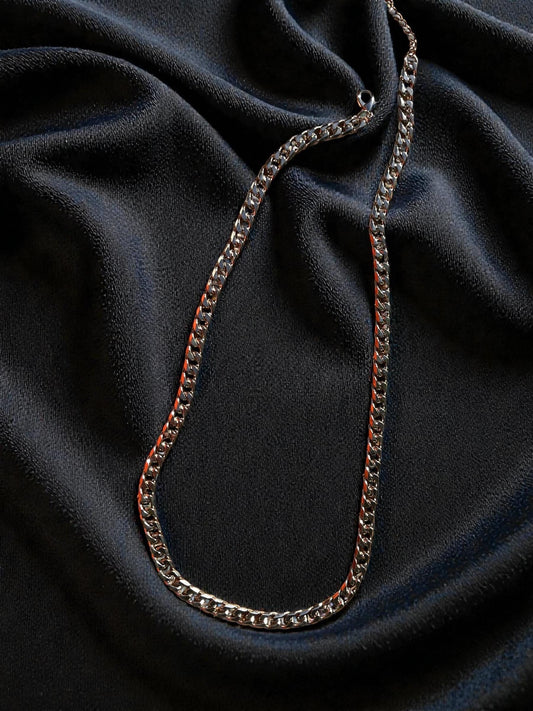 Silver Curb Chain Necklace | Chunky Silver Link Necklace | Unisex Statement Chain | Layering Necklace | Modern Cuban Style Jewelry