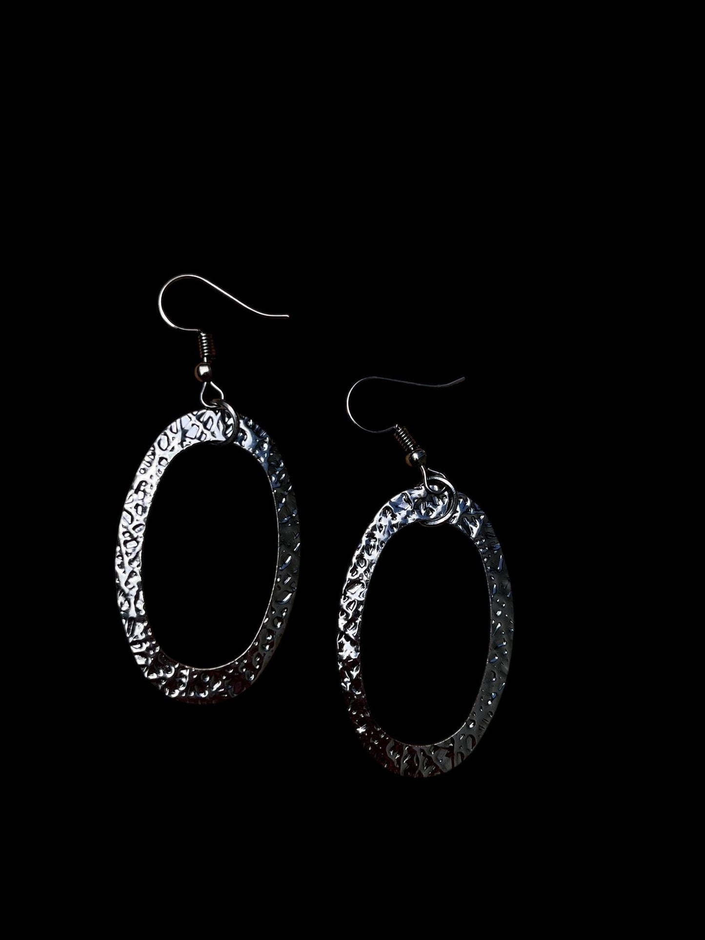 Hammered Gunmetal Hoop Earrings | Modern Oval Dangle Earrings | Minimalist Statement Jewelry | Lightweight Black Silver Earrings