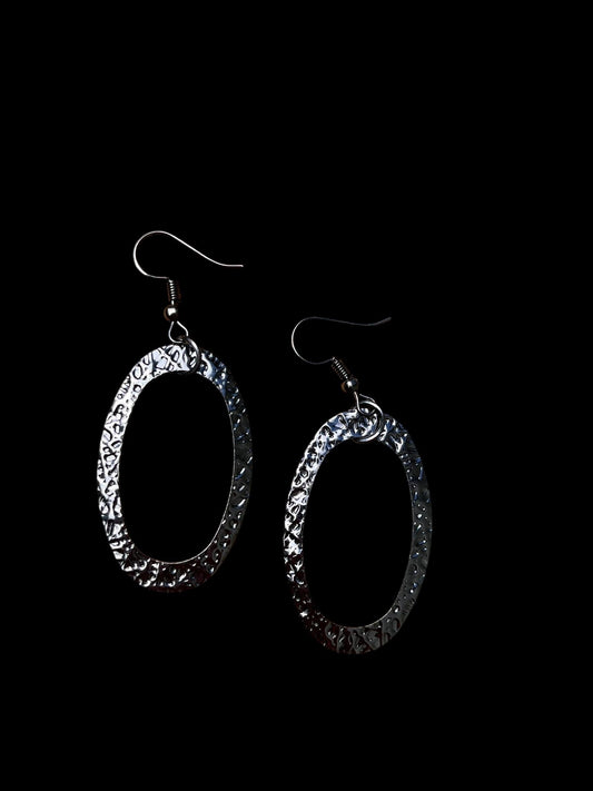 Hammered Gunmetal Hoop Earrings | Modern Oval Dangle Earrings | Minimalist Statement Jewelry | Lightweight Black Silver Earrings