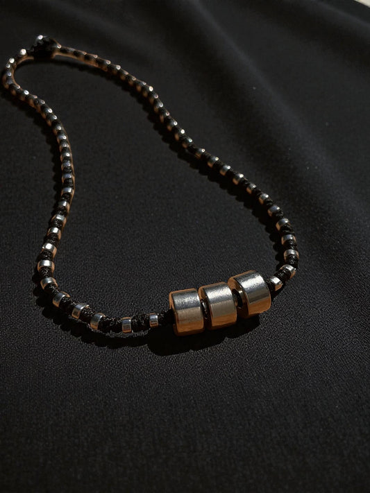 Men’s Beaded Necklace | Black Silver Bead Necklace | Minimalist Men’s Jewelry | Modern Boho Necklace | Men’s Everyday Necklace