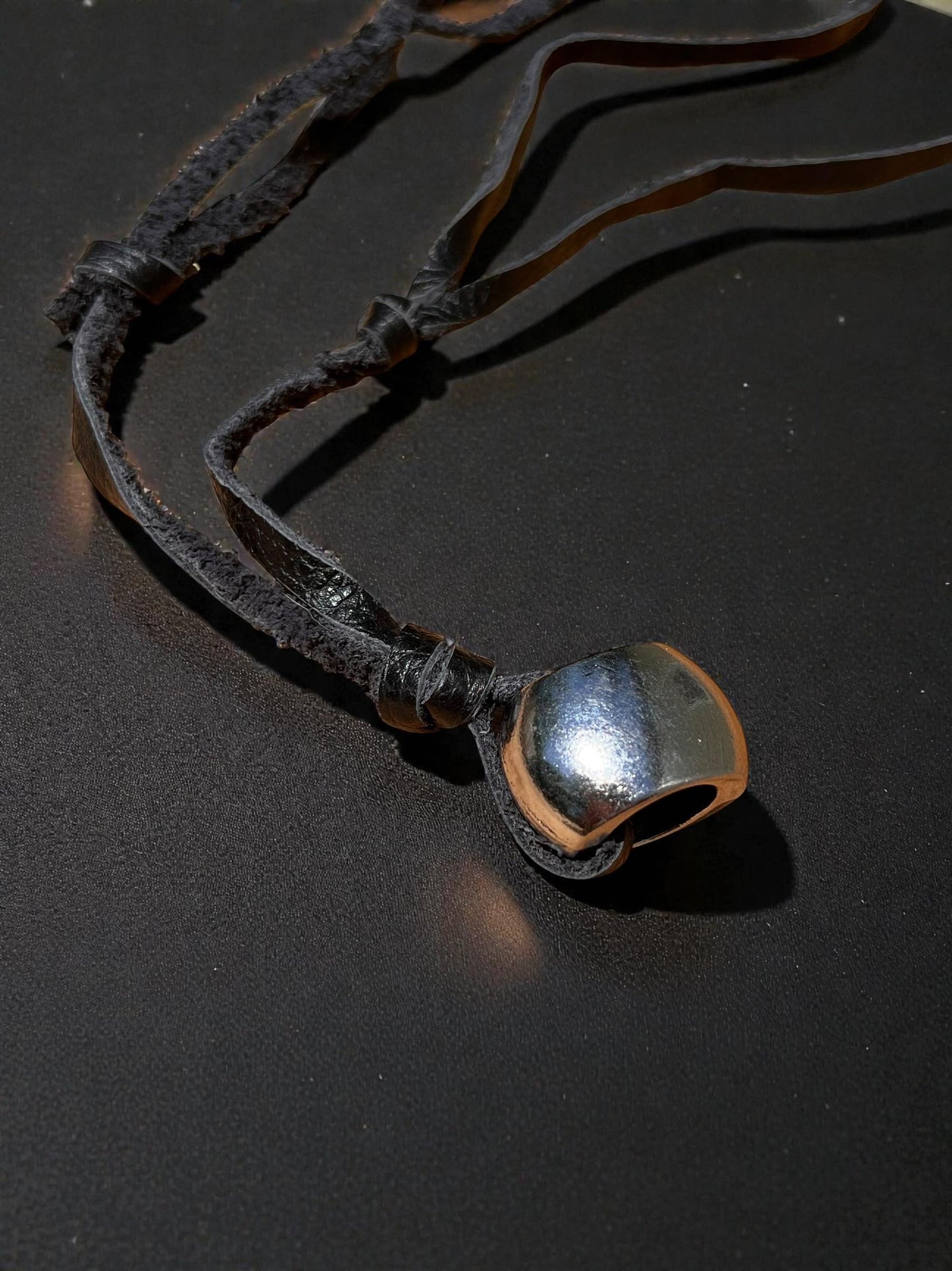 Rustic Leather Cord Pendant Necklace | Boho Leather Necklace with Antique Silver Bead | Minimalist Unisex Jewelry | Earthy Bohemian Necklace