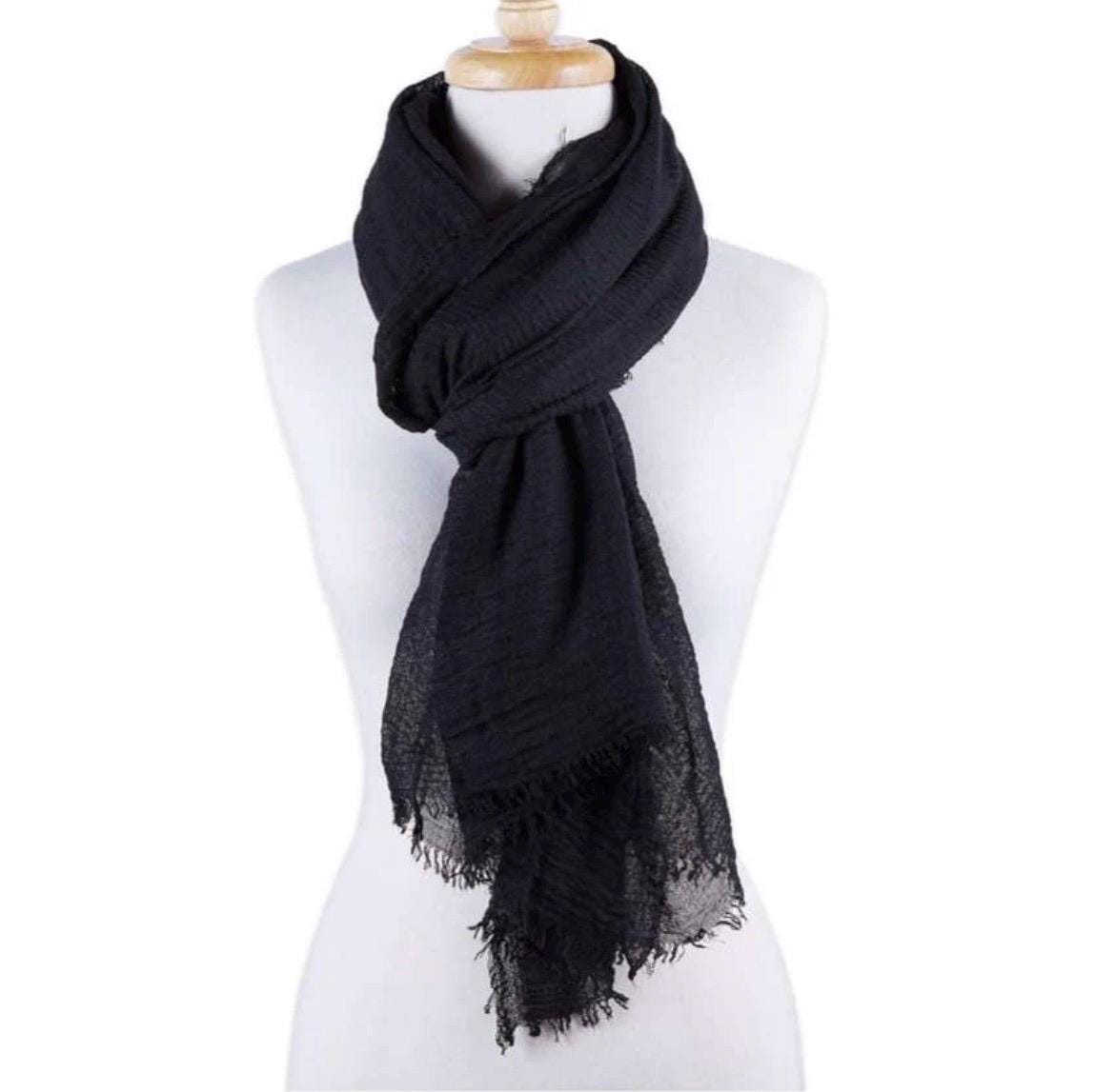 Crinkle Scarf Shawl Wrap – Lightweight Boho Summer Scarf – Soft Gauze Fashion Wrap – Elegant Layering Accessory for Women