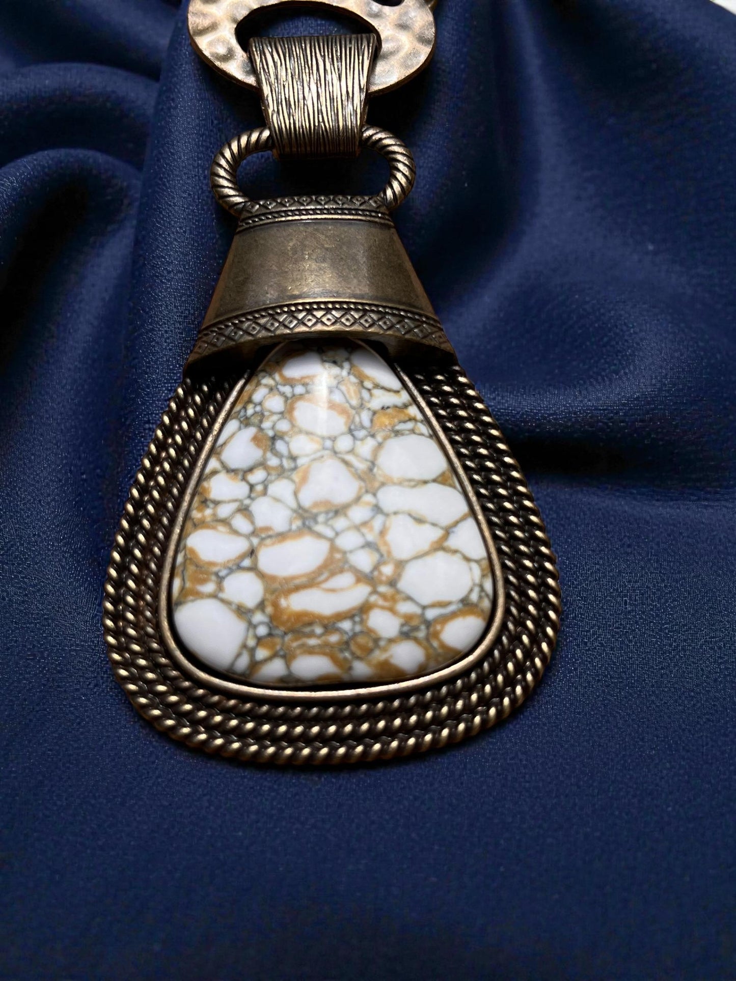 White Turquoise Statement Necklace | Bronze Pendant Necklace | Southwestern Inspired Jewelry | Boho Stone Pendant | Artisan Style Necklace
