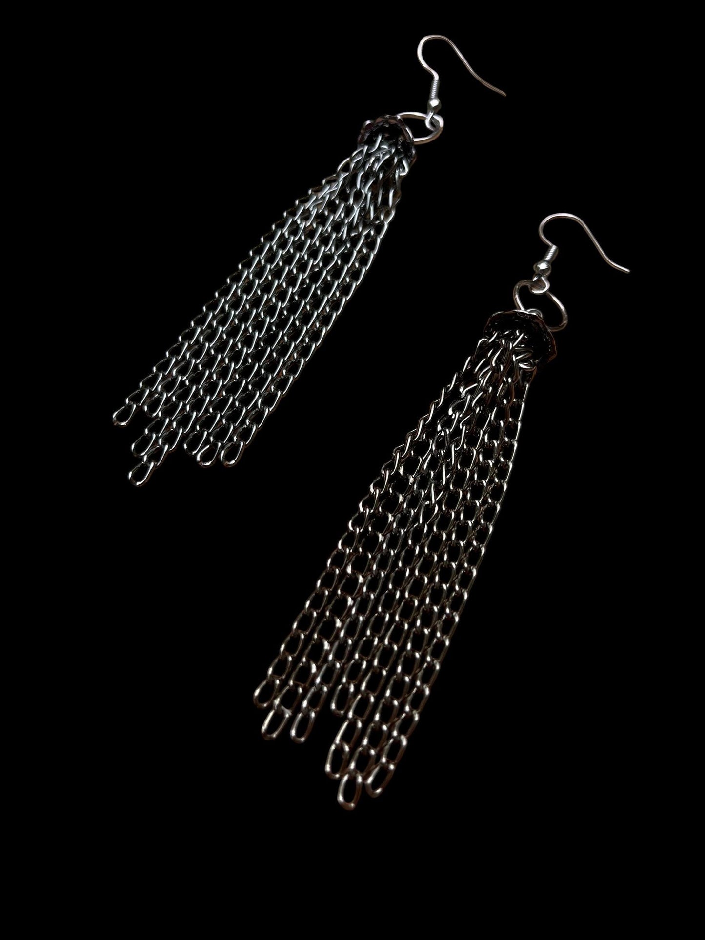 Gunmetal Chain Drop Earrings | Edgy Layered Chain Earrings | Dark Silver Dangle Earrings | Alternative Jewelry | Statement Earrings