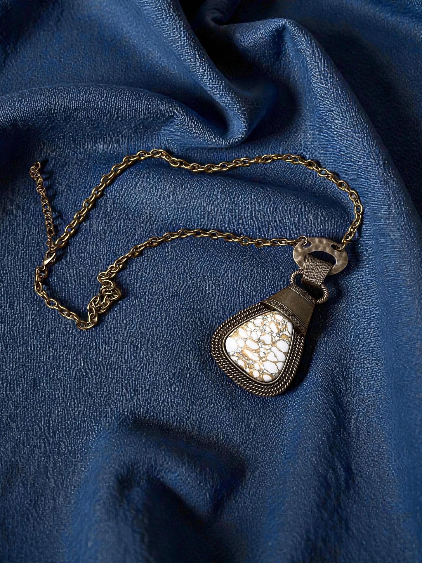 White Turquoise Statement Necklace | Bronze Pendant Necklace | Southwestern Inspired Jewelry | Boho Stone Pendant | Artisan Style Necklace