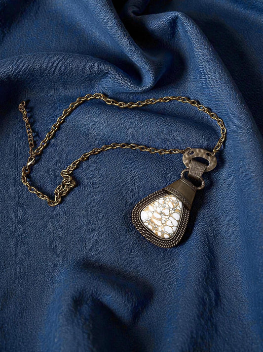 White Turquoise Statement Necklace | Bronze Pendant Necklace | Southwestern Inspired Jewelry | Boho Stone Pendant | Artisan Style Necklace