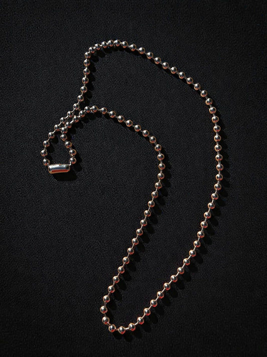 Silver Ball Chain Necklace, Minimalist Beaded Chain Necklace, Unisex Metal Ball Necklace, Layering Necklace, Simple Everyday Jewelry