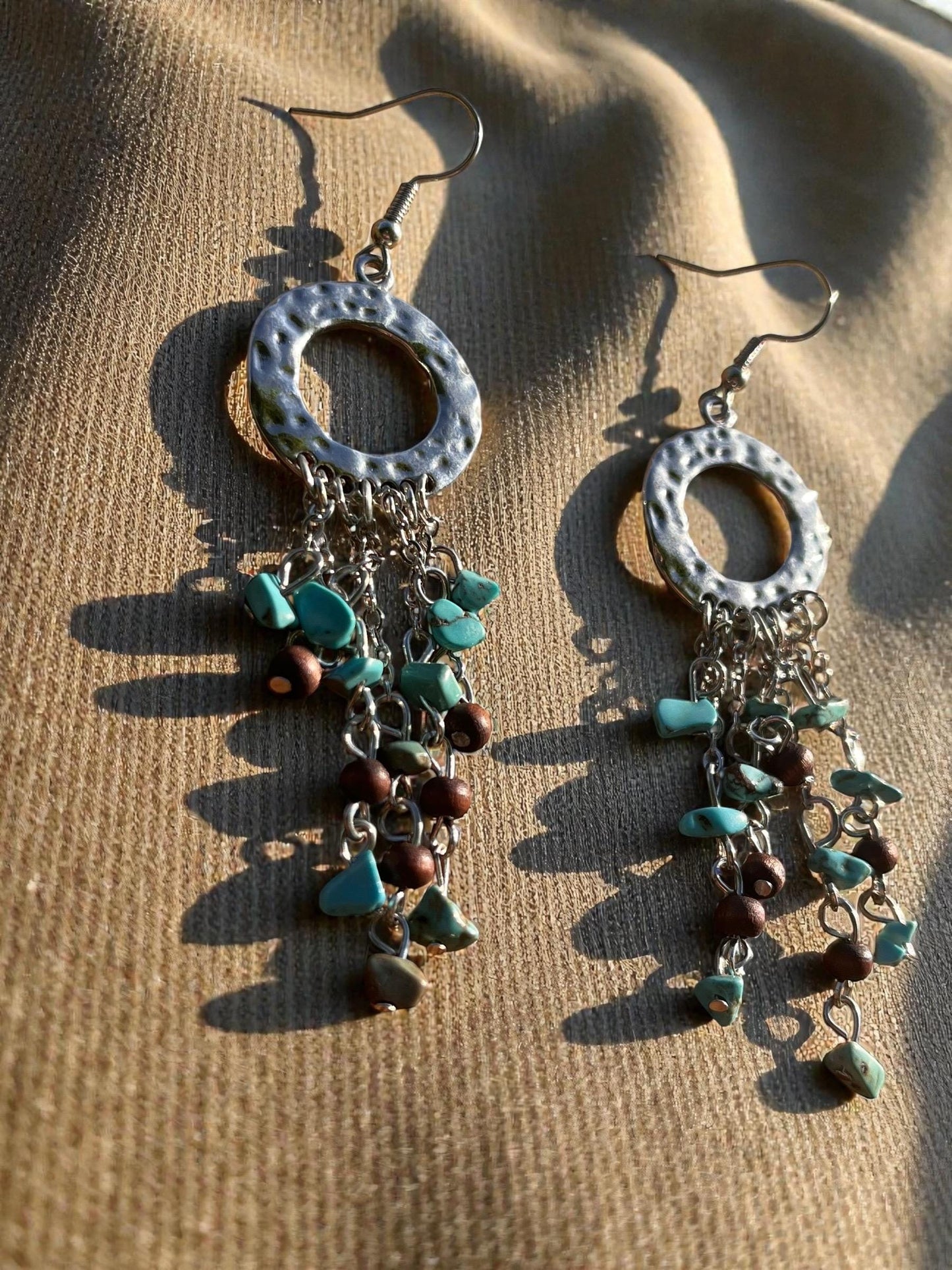 Boho Fringe Earrings | Hammered Silver Hoop Dangles | Long Southwestern Statement Earrings | Lightweight Festival Jewelry