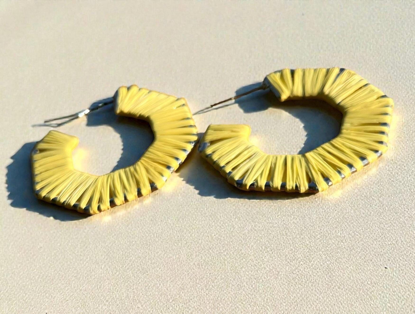 Yellow Thread Wrapped Geometric Hoop Earrings | Bold Statement Fiber Jewelry | Lightweight Modern Boho Accessory