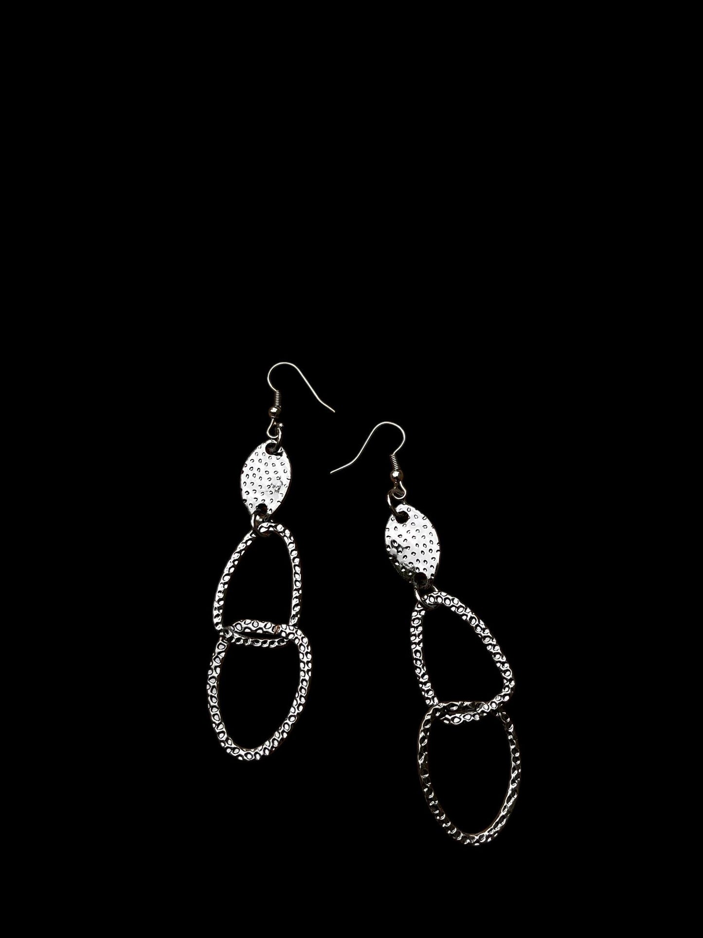 Large Geometric Statement Earrings | Silver Hammered Dangle Earrings | Lightweight Abstract Earrings | Modern Boutique Jewelry