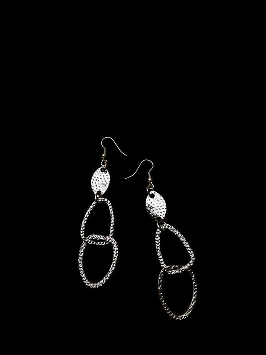 Large Geometric Statement Earrings | Silver Hammered Dangle Earrings | Lightweight Abstract Earrings | Modern Boutique Jewelry