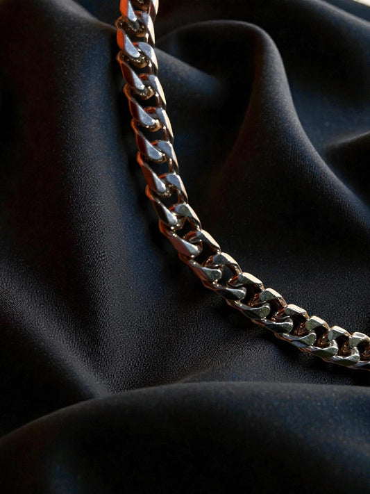 Silver Curb Chain Necklace | Chunky Silver Link Necklace | Unisex Statement Chain | Layering Necklace | Modern Cuban Style Jewelry