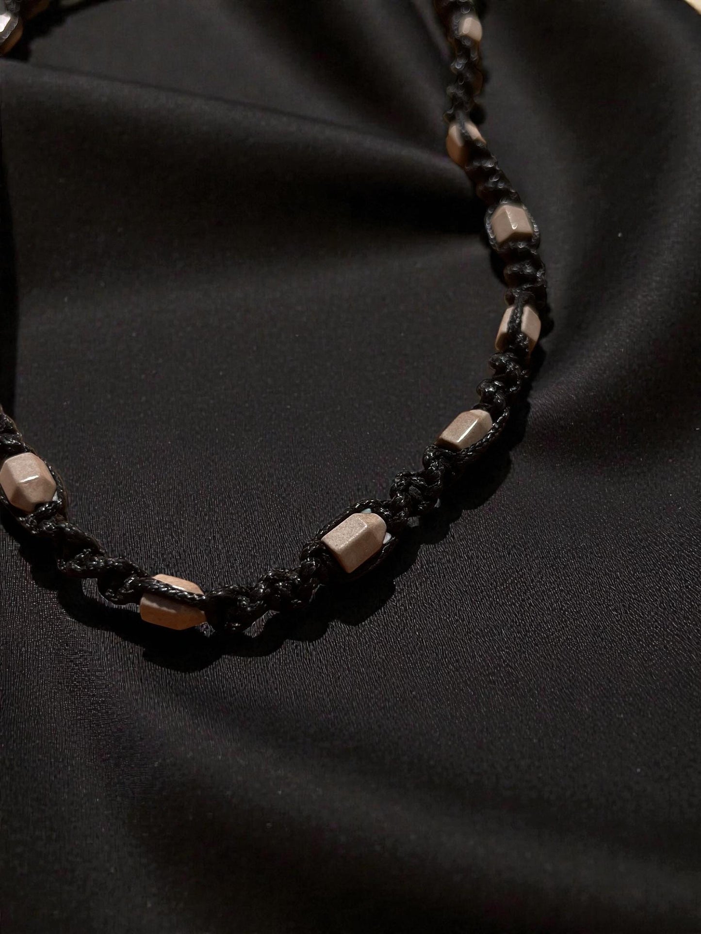 Men’s Cord Necklace | Black Braided Necklace | Minimalist Beaded Necklace | Boho Surfer Jewelry | Casual Men’s Necklace