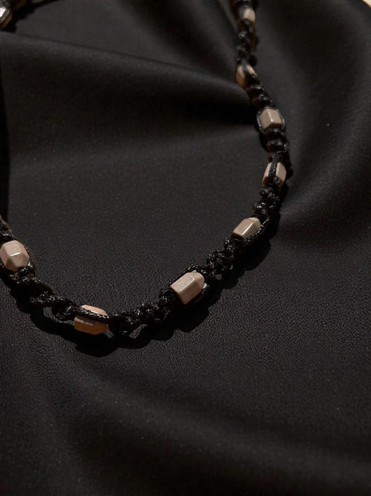 Men’s Cord Necklace | Black Braided Necklace | Minimalist Beaded Necklace | Boho Surfer Jewelry | Casual Men’s Necklace