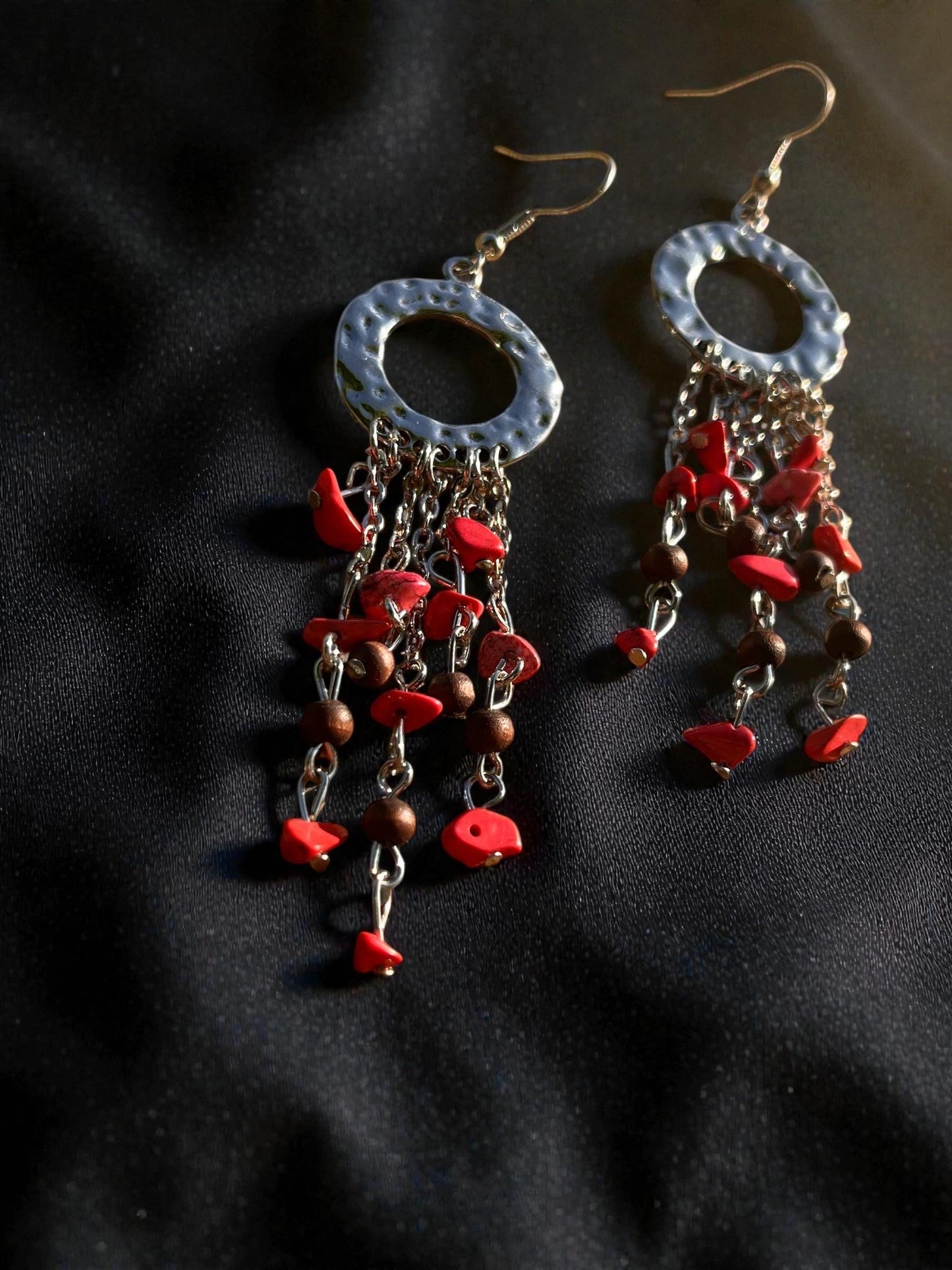 Boho Fringe Earrings | Hammered Silver Hoop Dangles | Long Southwestern Statement Earrings | Lightweight Festival Jewelry